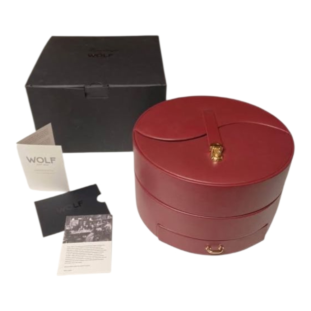 NEW WOLF Red Round Leather Jewelry Organizer